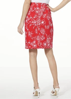 Large NWT Jaclyn Smith Women's Red Floral Print Stretch Cotton Knit Skirt - Image 1 of 4