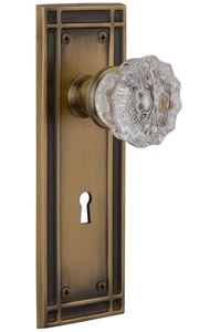 Warehouse Mission Plate with Keyhole Crystal Glass Knob, Double Dummy, Antiqu... - Bild 1 von 2