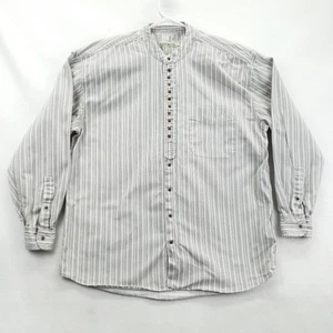 Civilian Shirt Mens Large Gray White Stripe Irish Grandad Cotton Pocket - Picture 1 of 12