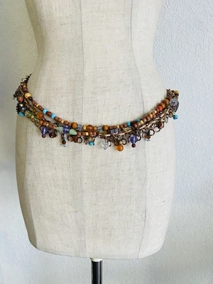 Cinturón Chico's Estilo Vintage Tono Bronce Cadena Boho Colorido Acentos Cintura Cadera  Foto 1 de 4