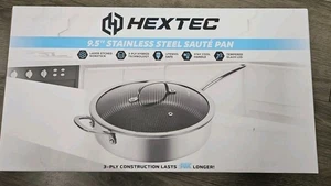 HEXTEC 9.5 Inch 3 Ply Hybrid Stainless Steel Saute Pan w/ Tempered Glass Lid NEW - Picture 1 of 2