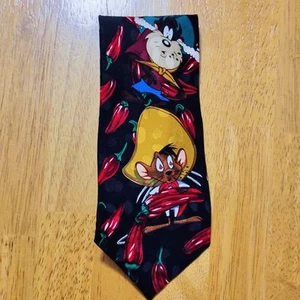 Vintage LOONEY TUNES MENS TIE BLACK WITH HOT CHILI PEPPERS Casual Or Formal - Picture 1 of 5