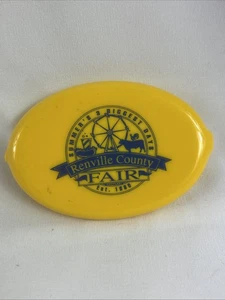Renville County Fair Coin Purse Squeeze Oval Plastic 3x2” Yellow EST 1880 - Picture 1 of 4