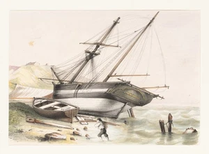 Segelschiff beim Kielholen, Lithographie Romantik Seefahrt Unbekannt (19.Jhd) - Picture 1 of 5