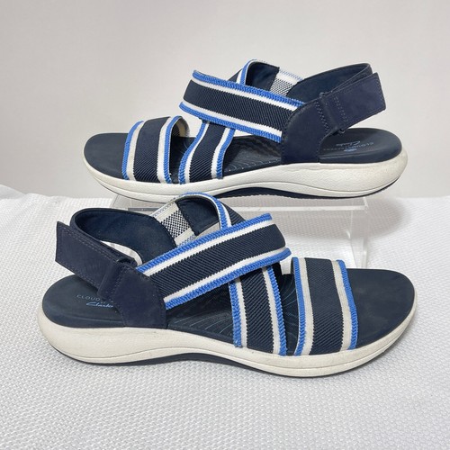 Sandali Clarks donna 10 blu bianco tela righe escursionismo outdoor scarpe comode