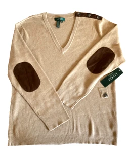 Suéter Lauren Ralph Lauren Mujer Talla Grande 3X Camel Bronceado Cuello en V Pullover Nuevo con Etiquetas - Imagen 1 de 8