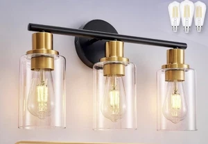 DLLT 3-Light Bathroom Light Fixtures: Black Modern Vanity Lights with 3 E26 B... - Picture 1 of 3