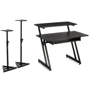 On-Stage WS7500 Workstation Desk in Black with SMS6000-P Studio Monitor Stands - Picture 1 of 1