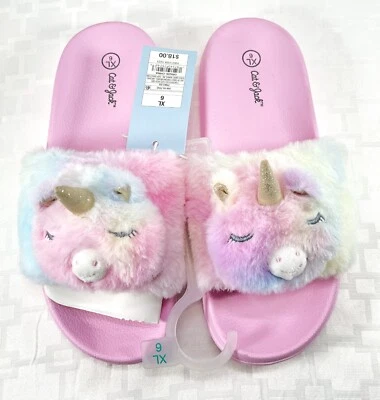 Talla XL 6 Jóvenes Niñas Sandalia Toboganes Zapatillas Deslizables Lea Unicornio Rosa Suave Foto 1 de 4