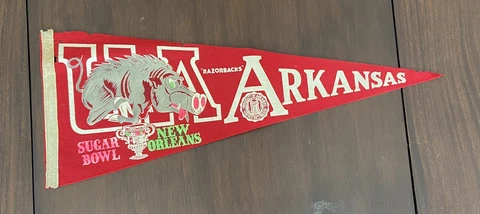 Vintage 1960s Arkansas Razorbacks Sugar Bowl New Orleans Football Pennant NCAA Cover