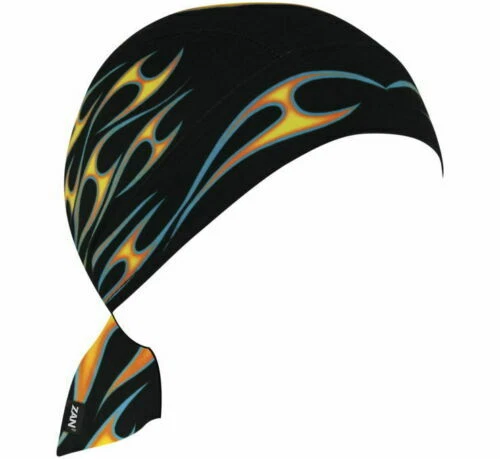 黑色橙色背心细条纹火焰 Flydanna Biker Durag 头巾头巾帽 — 第 1/1 张图片