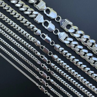 Mens Real Solid 925 Sterling Silver Miami Cuban Chain 2-12mm Heavy Link Necklace - Image 1 of 4