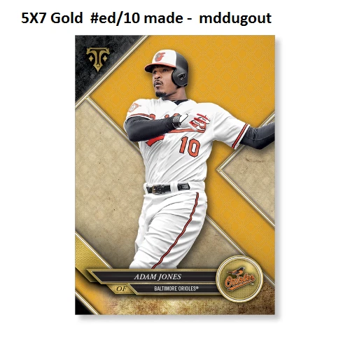 ADAM JONES #59 ORIOLES O's MVP #ed/10 made Gold 5X7 - 2017 TOPPS TRIPLE THREADS - Image 1 of 1