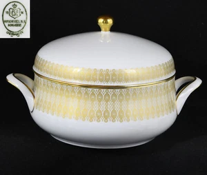 Hutschenreuther Covered Vegetable Bowl Hohenberg Olivia Gold Trim 6" Tall - Picture 1 of 9