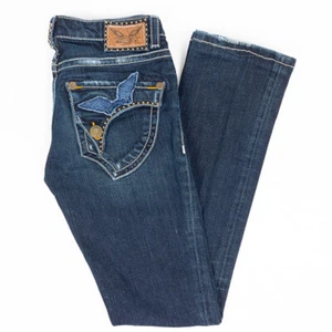 Robins Jean Long Flap Slim Boot Womens Jeans Flap Pockets Dark Wash Size 26/31 - Picture 1 of 6