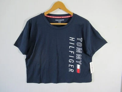 Новый Tommy Hilfiger укороченный футболка женщин большой синий короткий рукав с надписью - Изображение 1 из 4