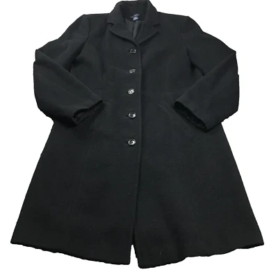 Abrigo Ann Taylor Mujer Mezcla Lana Talla 10 Negro Abotonado Manga Larga Forrado Foto 1 de 4