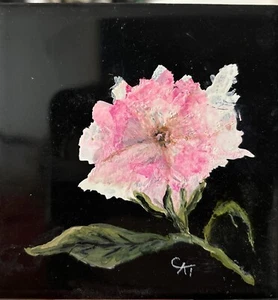 Painting Original art Flower On Tile 4”x4” - Picture 1 of 2