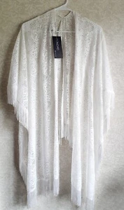 INC International Concepts Womens White Lace Fringe Poncho Shawl One Size - Picture 1 of 11