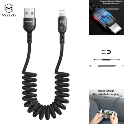 Nylon Coil Spiral LED Charger Cable Cord For iPhone 14 13 12 11 XS Pro Max SE XR - Image 1 of 4