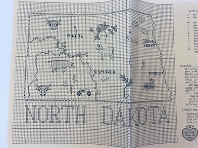 Sue Hillis Designs Map of NORTH DAKOTA  Counted Cross Stitch Pattern SHD Map - Image 1 of 2