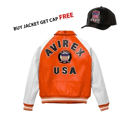 Chaqueta de bombardero de cuero real Avirex para hombre Chaqueta de cuero American Flight Foto 1 de 4