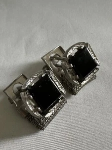 vintage black onyx mesh wrap around cufflinks Silver Tone A1 - Picture 1 of 8