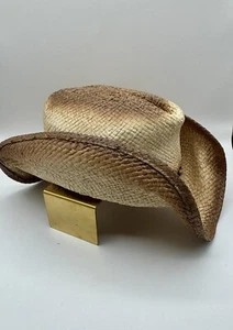 Cappello da cowgirl vintage bicolore western in paglia - taglia unica - Foto 1 di 4