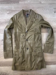 Chaqueta de cuero Diesel para mujer, estilo gabardina larga, verde, pequeña - Imagen 1 de 9