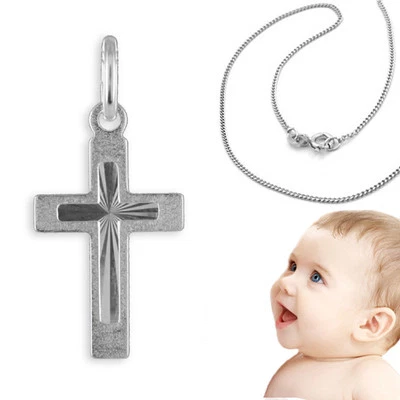 FACHHANDEL-DIREKT Baby Taufe und Geburt Strahlen Kreuz Anhänger Echt Silber 925 mit 36 cm Kette