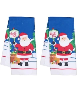 2-X Santa Claus Kitchen Towels Christmas Hand Dish Drying - Picture 1 of 2