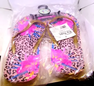 Women's Flip Flops Cheetah Floral Print Size Medium 7-8 Summer NEW - Picture 1 of 2
