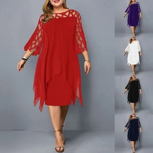 Lila elegantes Damen Abendkleid mit Spitzenärmeln und ausgehöhltem Design - Picture 1 of 27