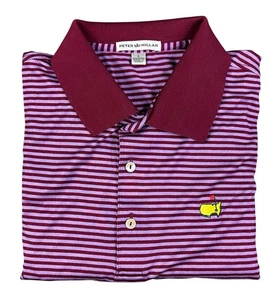 Peter Millar Masters Maroon Cotton Striped Short Sleeve Golf Polo Mens Size L - Picture 1 of 3