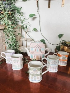 (5) 1992 Lenox Village Cafe Coffee Cups / Mugs ~ Excellent Condition AND teapot - Picture 1 of 14
