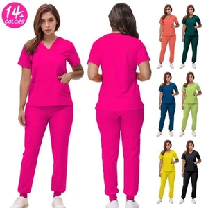 2025 New Nurse Uniforms V-neck Top Jogger Pants Scrub Sets Surgical Workwear - Picture 1 of 38