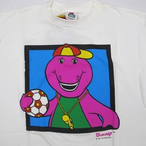 Vintage Barney the Dinosaur Shirt Mens XL White Soccer 1992 Single Stitch - Picture 1 of 11