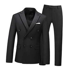 Mens Suits 2 Piece Double Breasted Tuxedo Suit Slim Fit Wedding Party 36 Black - Picture 1 of 7