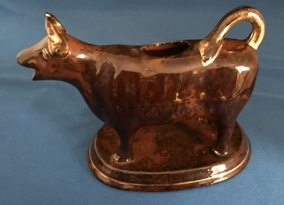 Victorian Brown & Gilt Jackfield Cow Creamer (Staffordshire, England) - Image 1 of 4