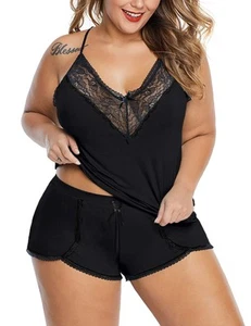 Women Plus Size Pajamas Cami Shorts Set Nightwear Sexy Lace Lingerie Sleepwea... - Picture 1 of 6