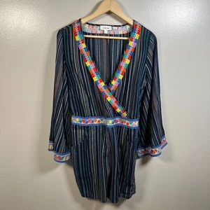 Anthropologie LAIA Nantucket Embroidered Romper Size Medium Striped Boho Blue - Picture 1 of 13