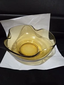 Pair Of Vintage Amber Glass Folded Edge Chip & Dip Bowls MCM Midcentury Modern - Picture 1 of 7
