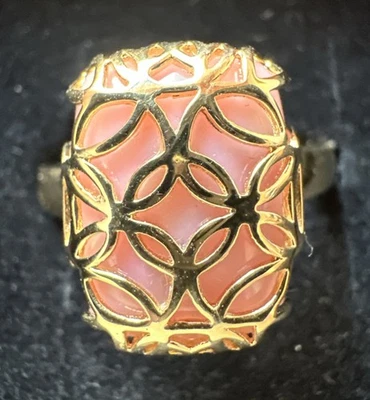 Kunstvoll gearbeiteter Ring,rosa Opal, Silber .925 vergoldet, Gr 60(20), - Bild 1 von 4