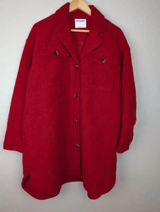 Old Navy Mantel Jacke Damen groß rot Boucle Wollmischung Knopfleiste Shacket Mb - Bild 1 von 8