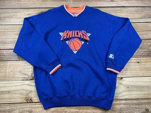 VTG 90's Starter NBA New York Knicks Embroidered Patch Sweatshirt Sz L Sweater Cover