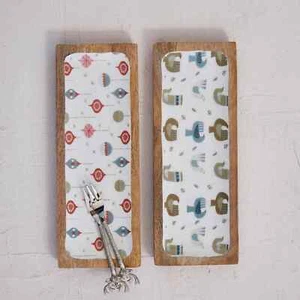Enamel Wood Serving Tray Christmas Dinner 11”X 4” NEW- Set of 2 - Picture 1 of 2
