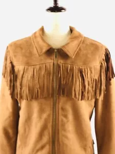 Wrangler, Women's Western Fringe Lined Zip Pockets Jacket Color:Tan Size: M NWT! - Picture 1 of 12