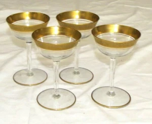 Tiffin-Franciscan FOUR 4.1/2 inch Champagne Glasses: Gold Encrusted Rose pattern - Picture 1 of 6