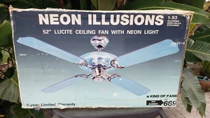 Vintage Electric Never Used Ceiling Fan NOS 80s Neon Illusions King of Fans 52" - Picture 1 of 14