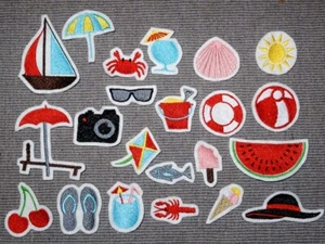 Sommer Sonne Hut Melone Eis Applikation Aufnäher Maritim Krebs Ball Eimer Kirsch - Bild 1 von 2
